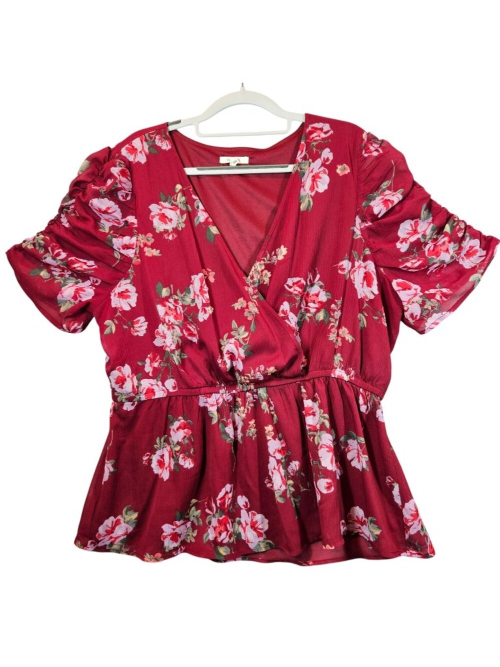 Maurices Floral Burgundy Peplum Blouse XXL Career Feminine peplum office floral